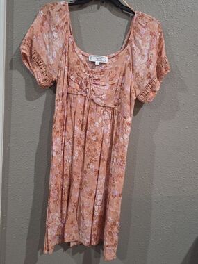 Hippie Rose Peach Floral Short Sleeve Boho Dress